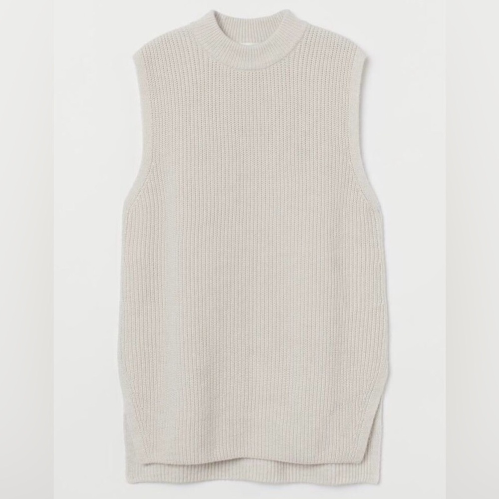 H&M Rib-Knit Light Taupe Loose Fit Sweater Vest